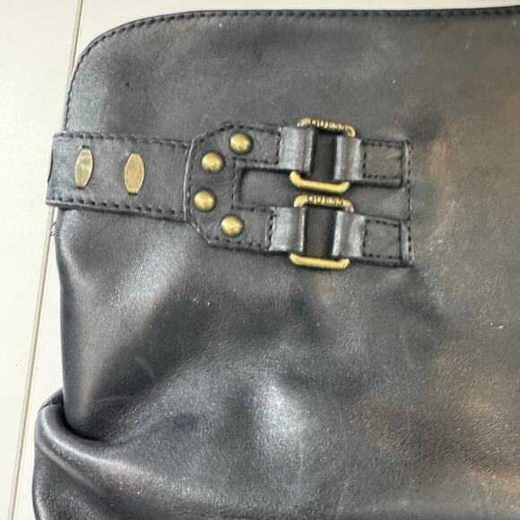 Vintage Y2K Guess Coryann Black Leather Slouch Boot Buckle Studded Size 8.5 - Picture 4 of 12